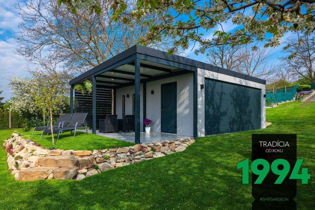 GARDEON Garage mit Überdachung in einem schönen, gepflegten Garten