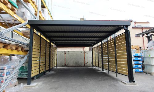 Ein Design-Carport von Gardeon mit Seitenwänden aus einer Holzlattung