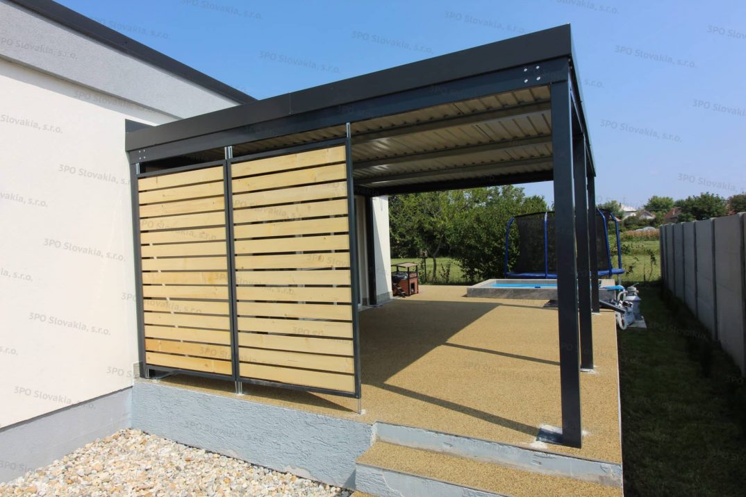 Eine montierte Pergola von GARDEON in der Farbe anthrazit RAL 7016