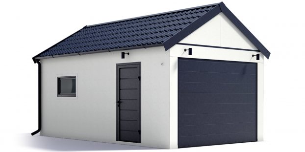 Eine Garage mit Satteldach