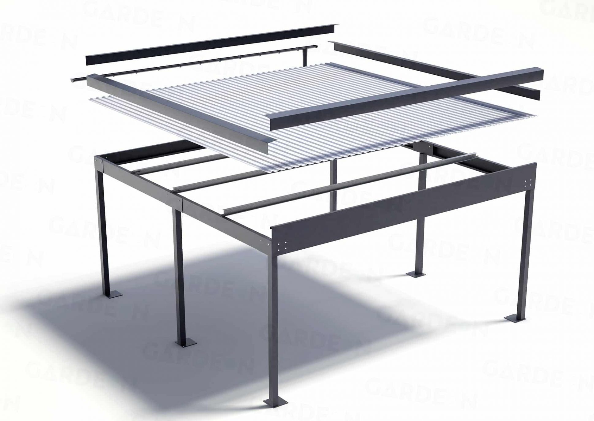 Die Visualisierung eines Doppelcarports mit unsioliertem Dach