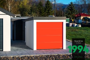 Kleine GARDEON Garage mit einem roten Tor von Hörmann