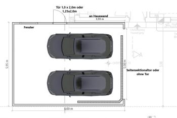Skizze einer Garage mit 2 PKWs