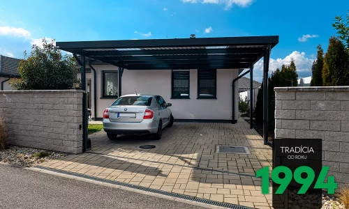 Ein GARDEON Doppelcarport mit durchsichtigen Polykarbonatstreifen