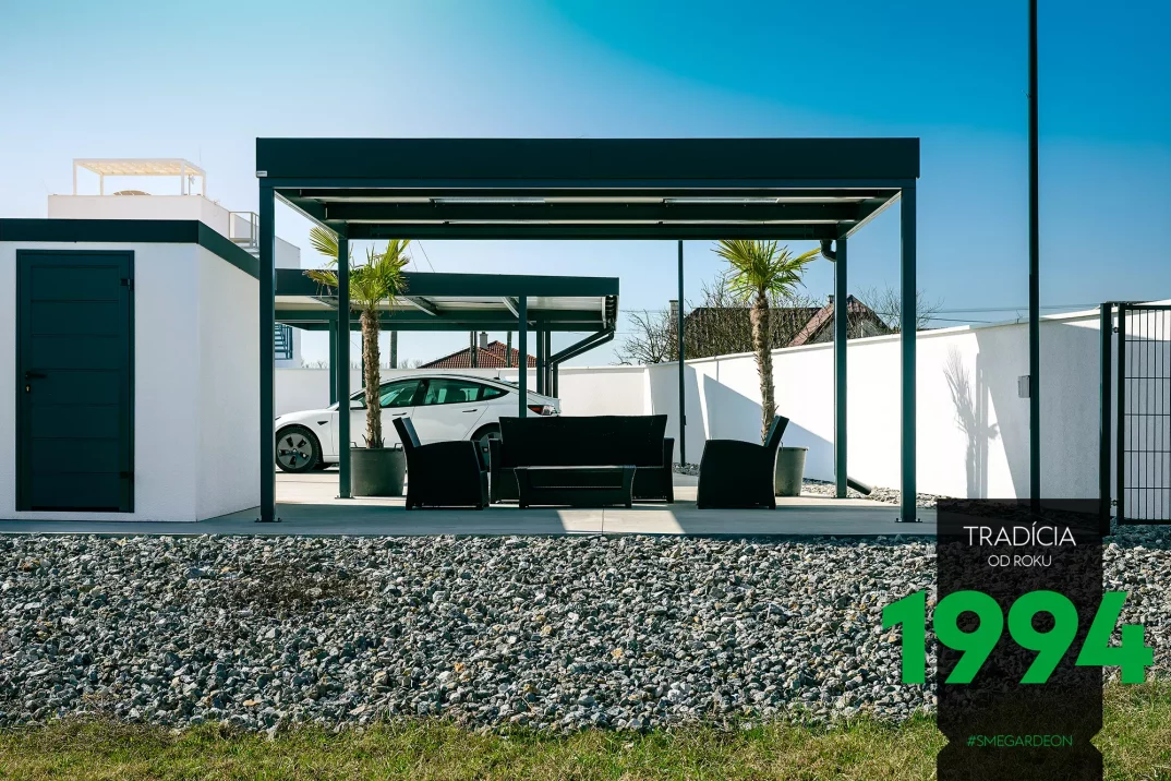 GARDEON Stahlpergola mit Tisch und Stühlen