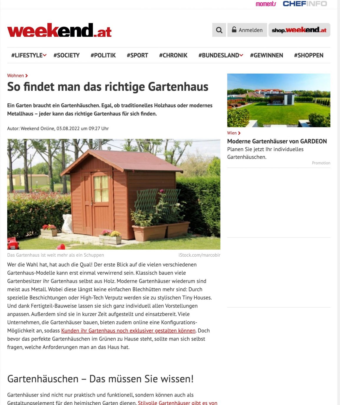 Screenshot aus unserem Beitrag bei weekend.at