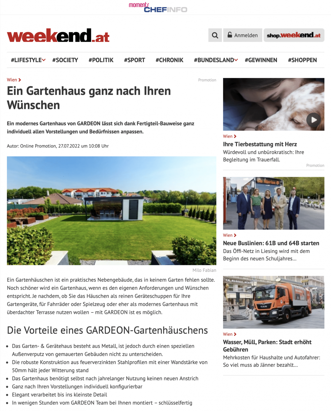 Der neue GARDEON Beitrag bei Weekend.at - Wochenendemagazin
