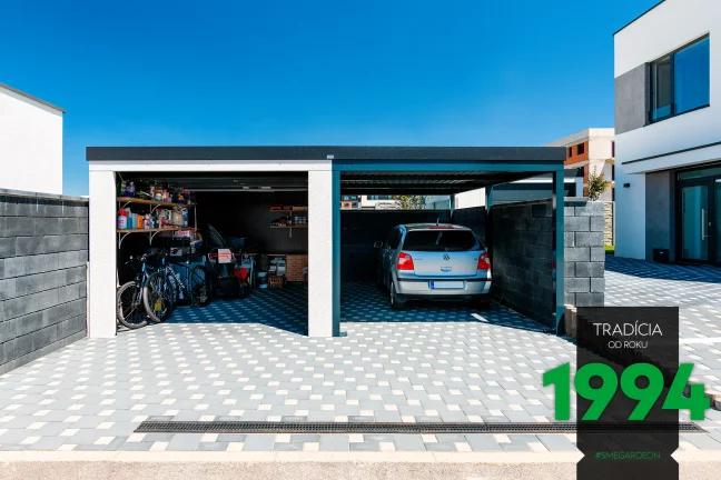 GARDEON Garage für 1 Auto mit Carport für 1 Auto