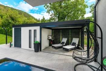 Montierte Gartenhütte GARDEON mit Zubehör